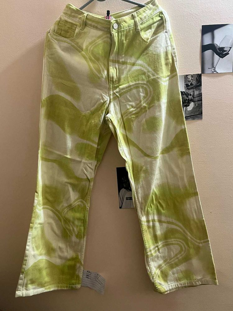 Trendy Green Marble Print Straight Fit Jeans for W