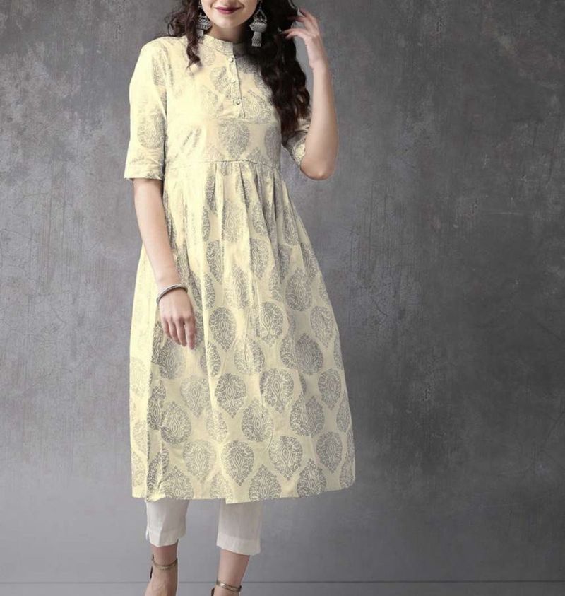 Anouk Cream Printed Kurti Dress - Feeling Festive