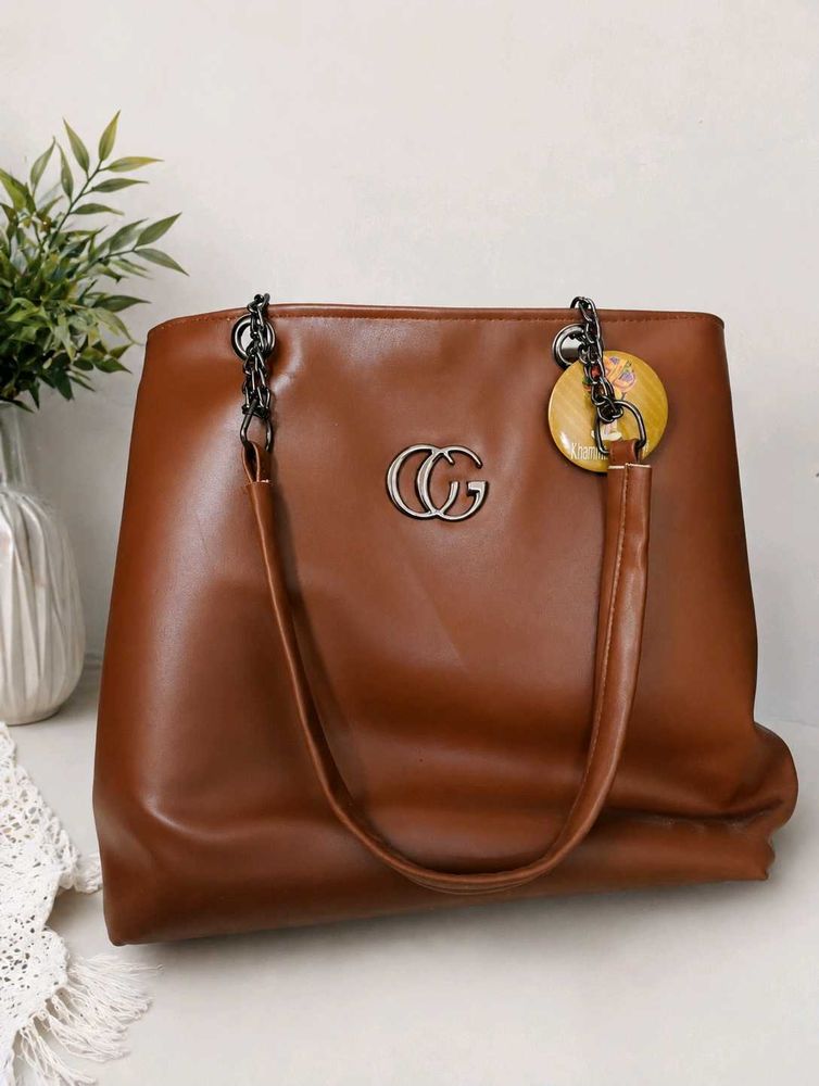 Chic Brown Faux Leather Tote Bag