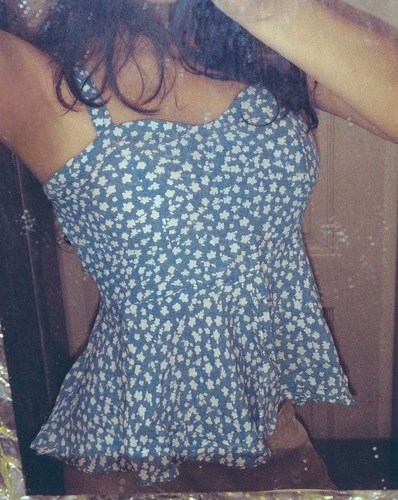 Cute Blue Floral Padded Top