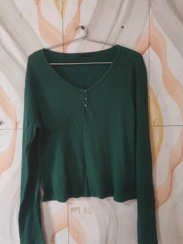 Ribbed Henley Long Sleeve Top