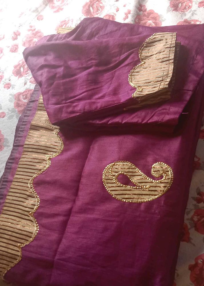 Elegant Purple Saree with Embroidery