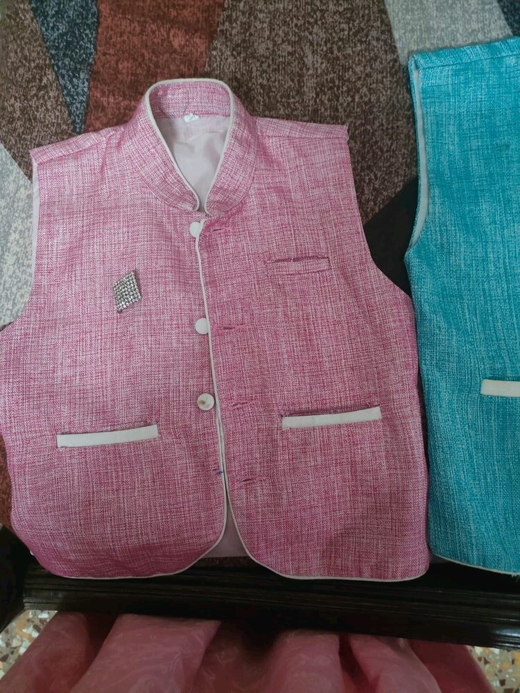 Stylish Pink And Blue Waistcoat