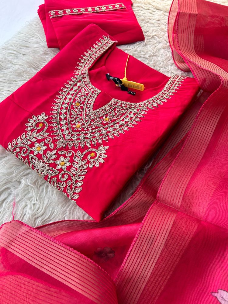 Vibrant Pink Embroidered Kurta Set