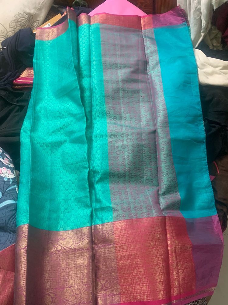 Silk saree with painted blouse