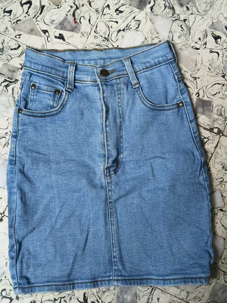 Light Wash Denim Mini Skirt