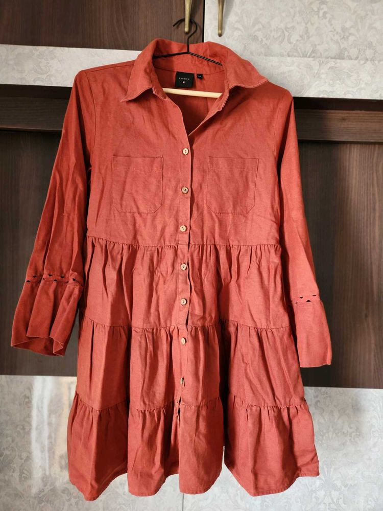 Rust/Brown Shirt Dress - Cotton