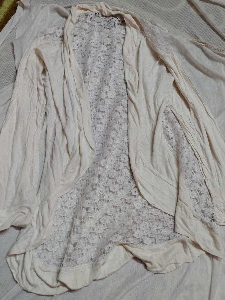 off white over coat with Lace Detail