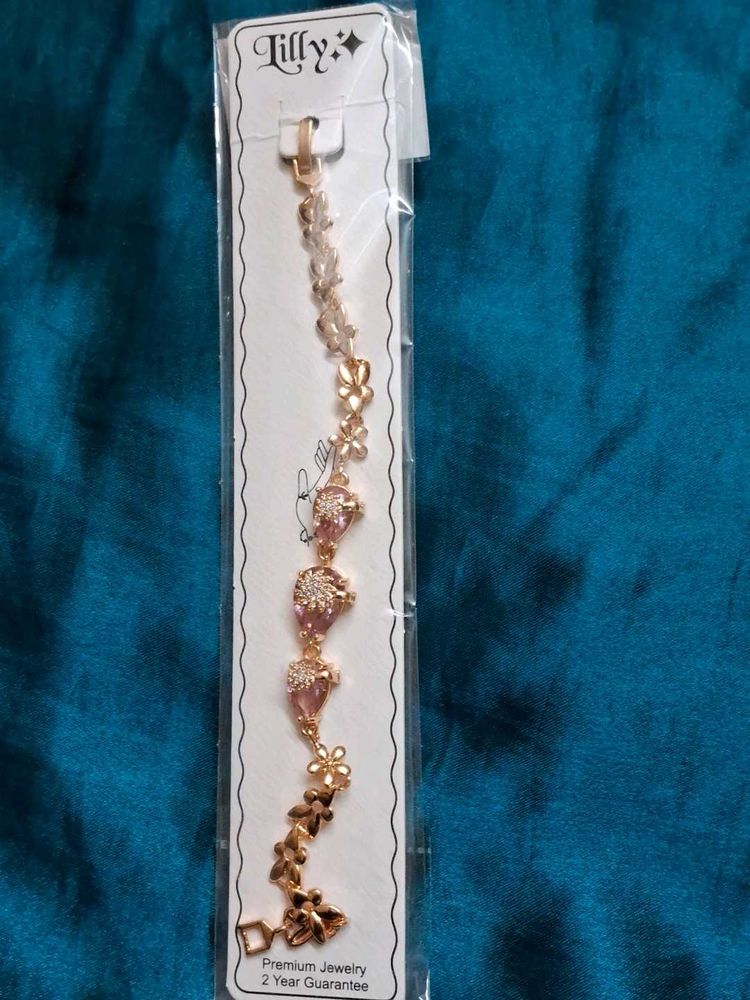 Elegant Rose Gold Bracelet with Pink Gems