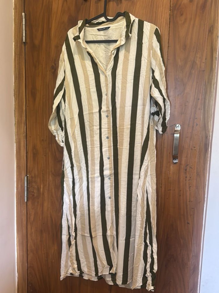 Striped Button-Down Midi Dress