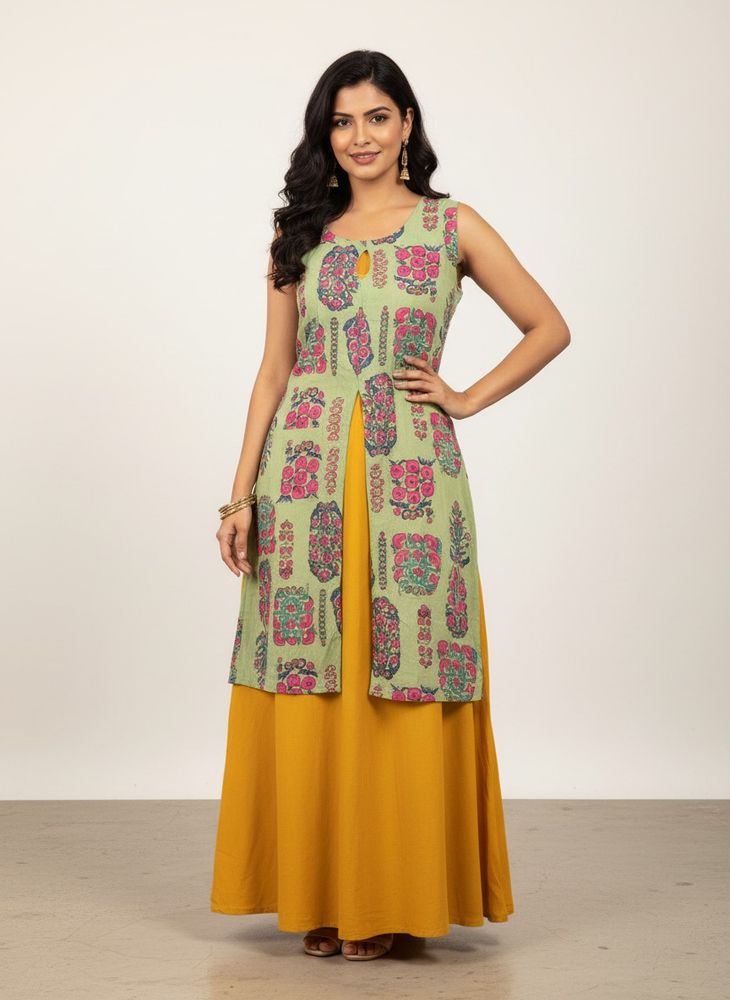 Stylish Yellow &amp; Green Kurti
