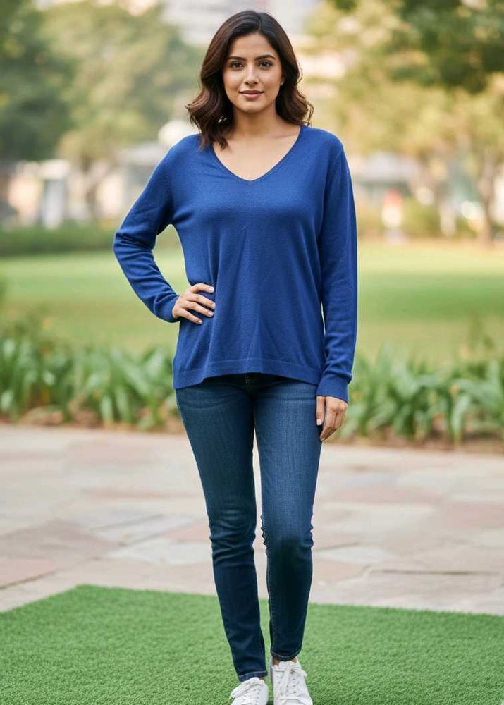 Imported Blue V-Neck Pullover Sweater