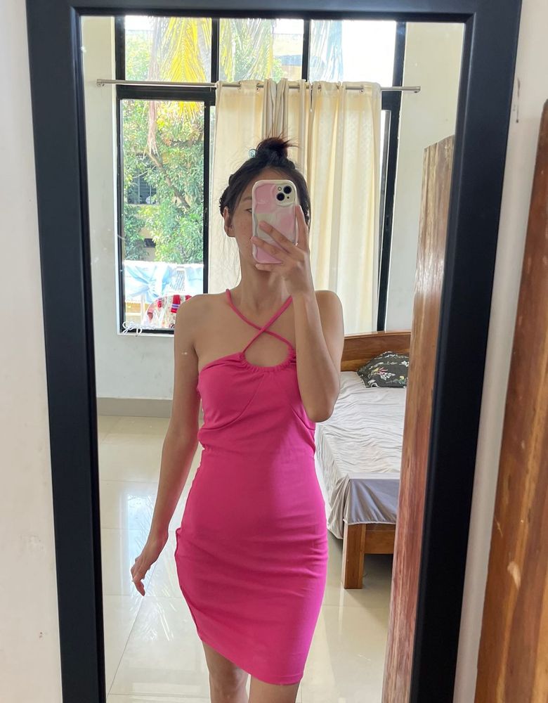 Hot Pink Halter Neck Bodycon Dress