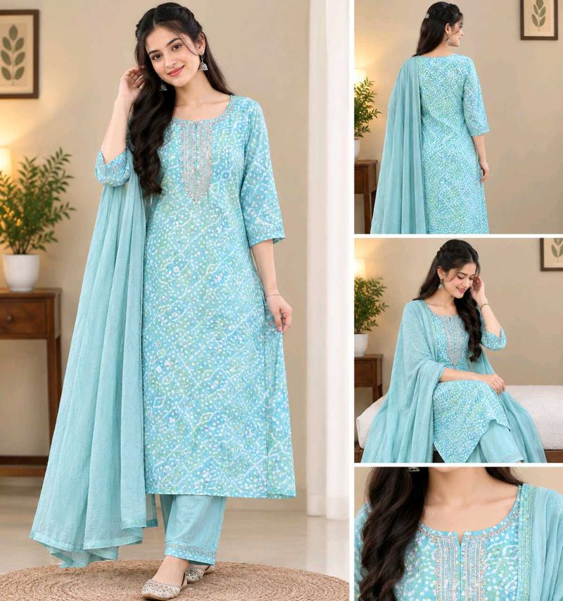 Sky Blue Bandhani Print Kurta Set