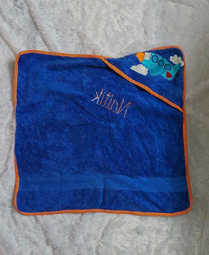 Blue Hooded Towel with Airplane