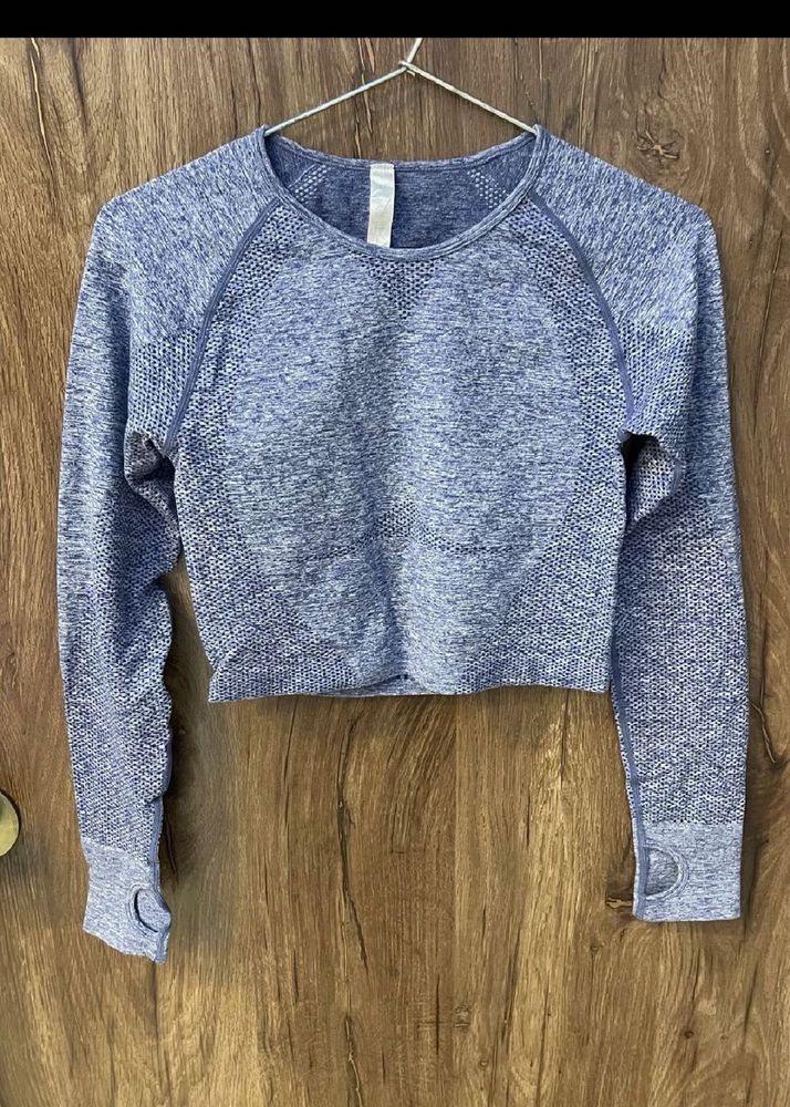 Blue Long Sleeve Crop Top