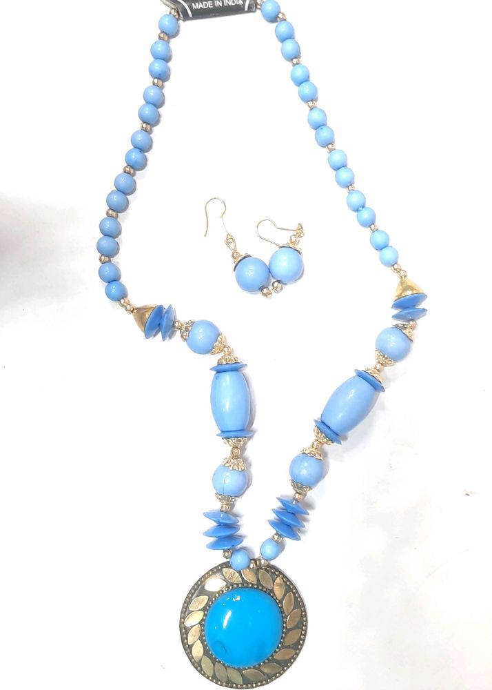 Premium Quality Sky-blue Beads Necklace Set