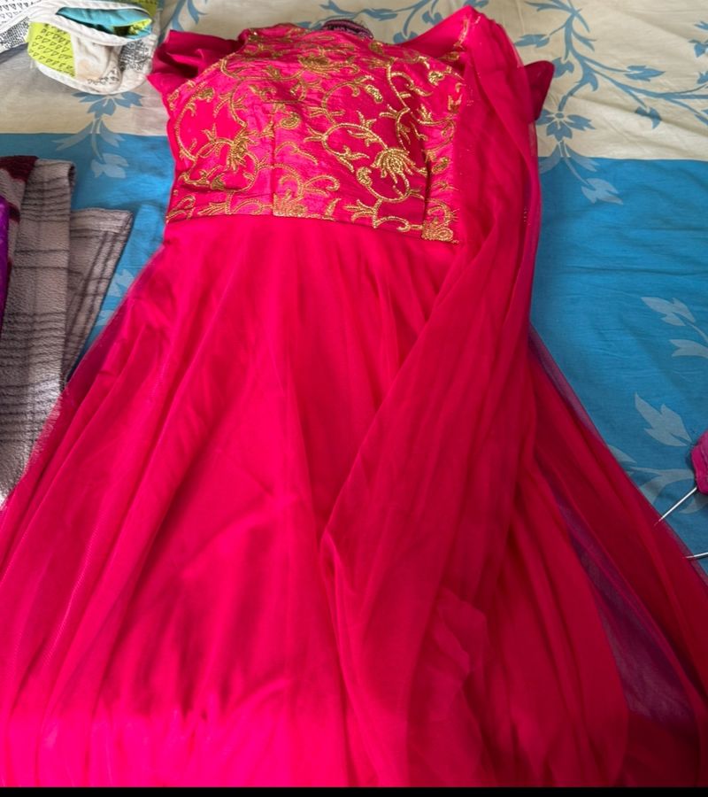 Pink Embellished Net Maxi Dress
