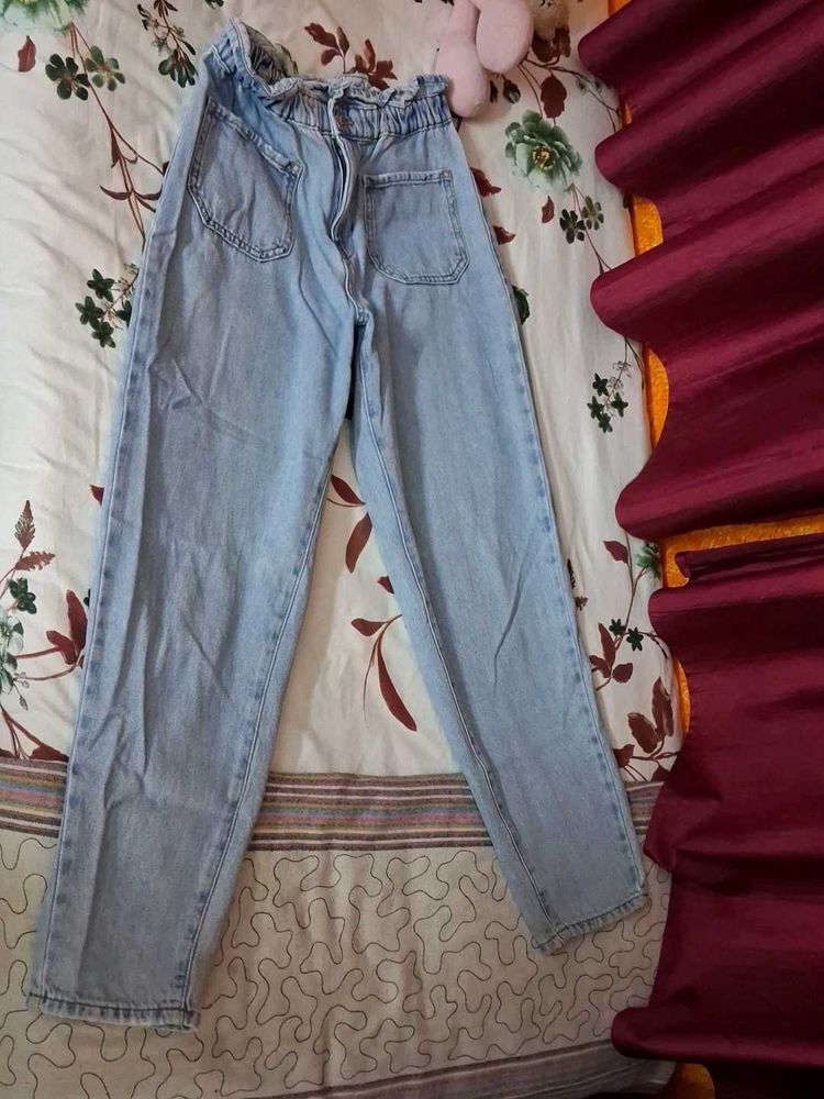 Light Wash Paperbag Waist Jeans