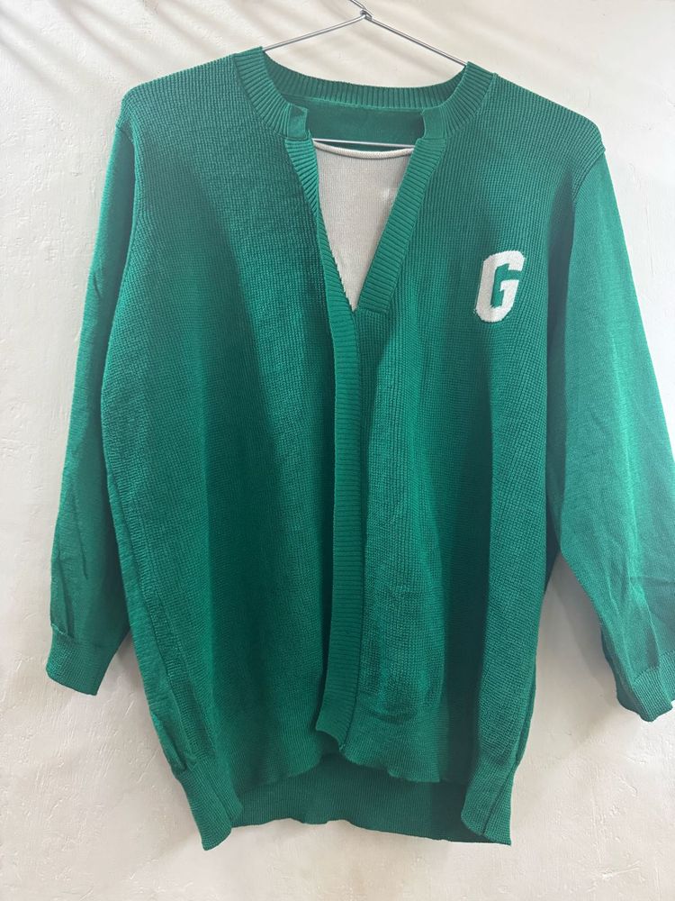 Green "G" Letter Knit Sweater
