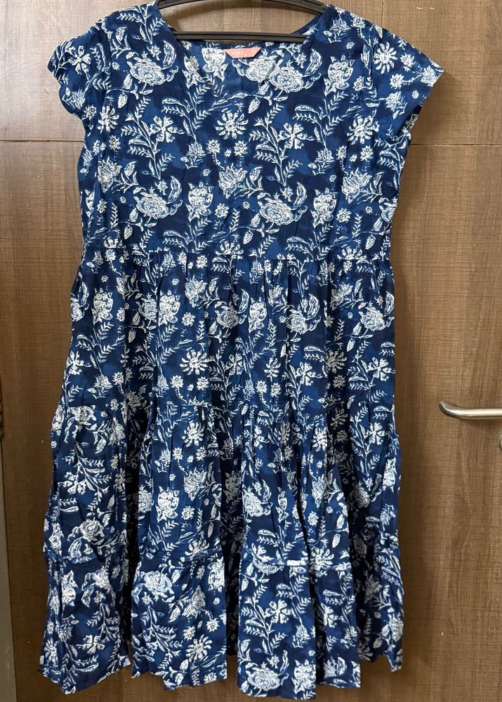 Chic Indigo Block Print Cotton dress