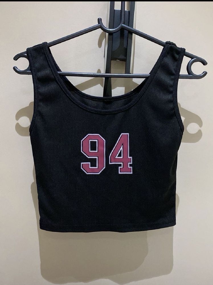 Black Cropped Tank Top with '94' Graphic