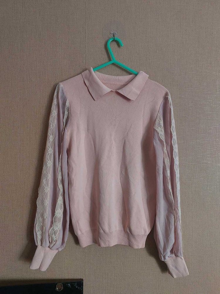 Pink Lace Sleeve Top