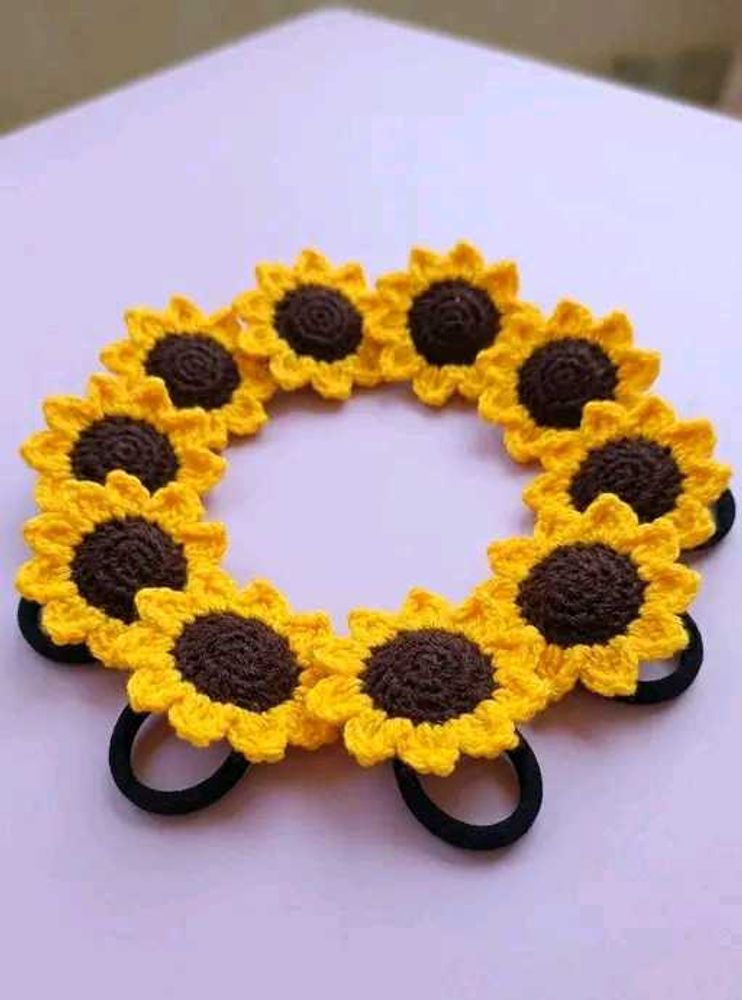 Cute Crochet Sunflower Hair Ties