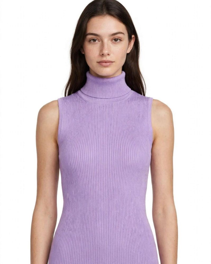 Sleeveless Turtleneck Ribbed Top