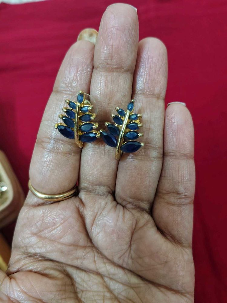 Elegant Leaf Design Blue Stone Earrings