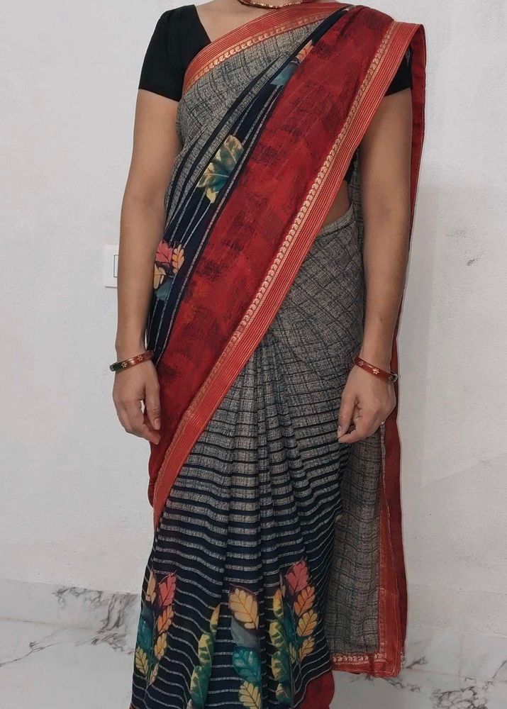Women's Georgette saree with floral print