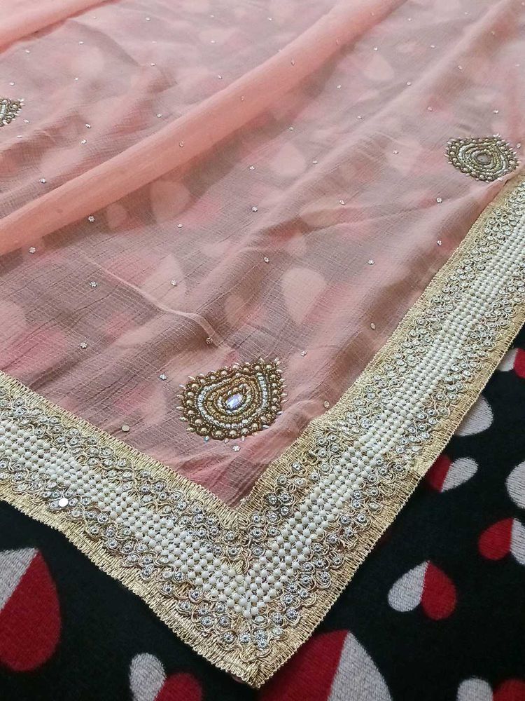 Beautiful peach Pink Embellished Saree