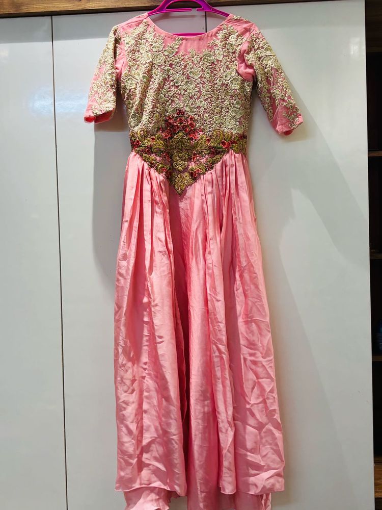 Elegant Embroidered Pink Ethnic Gown
