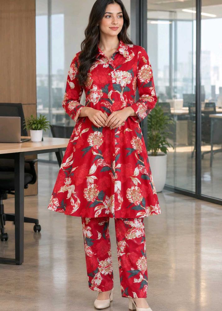Red Floral Printed Co-Ord Set