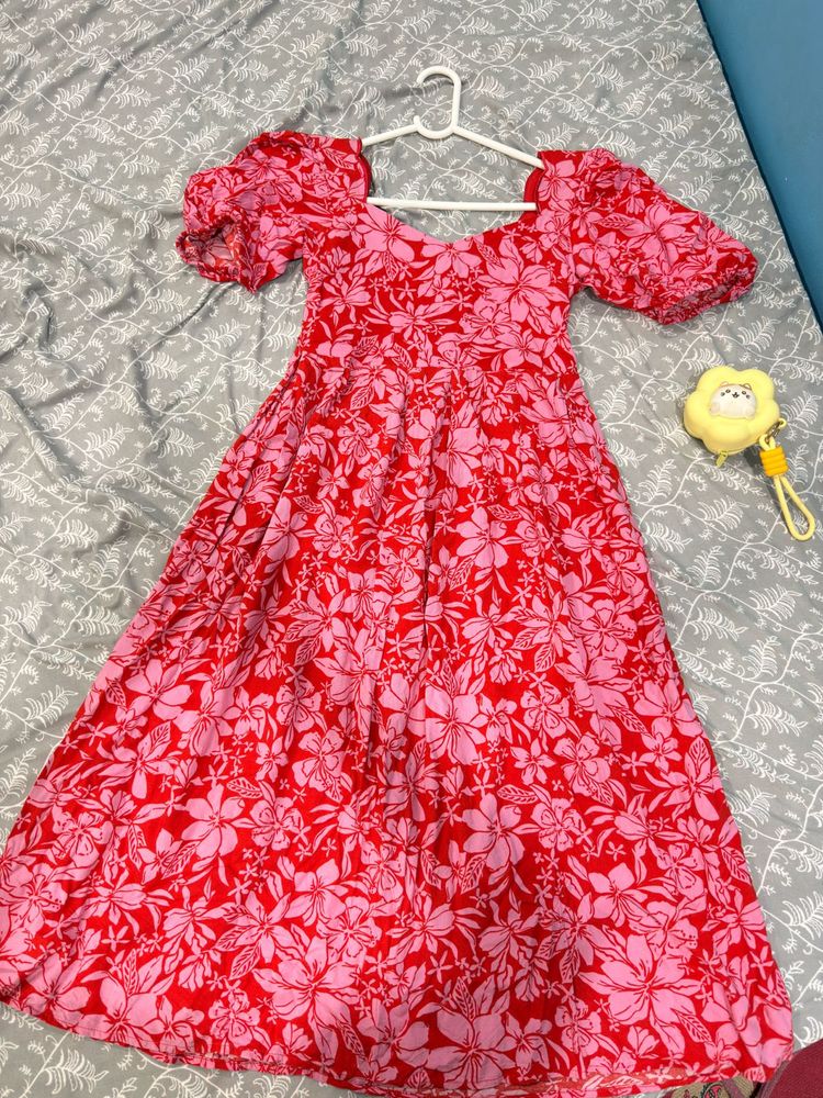 Chic Floral Print Puff Sleeve Dress