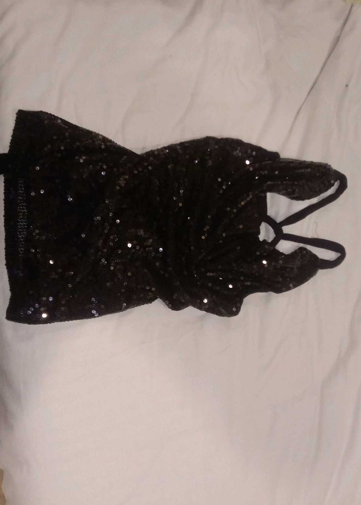 Sparkling Black Sequin Crop Top
