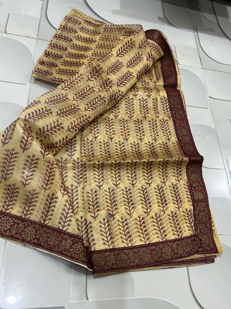 Elegant Yellow Saree with Maroon Border