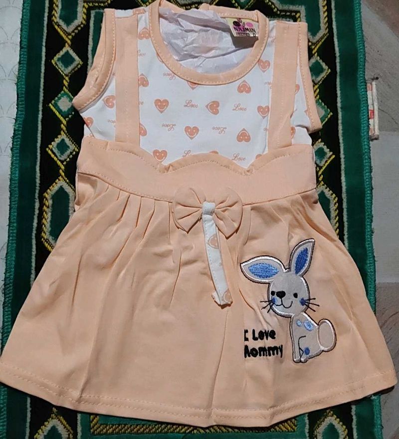 100% Cotton Cute Baby Girl's Peach Dress