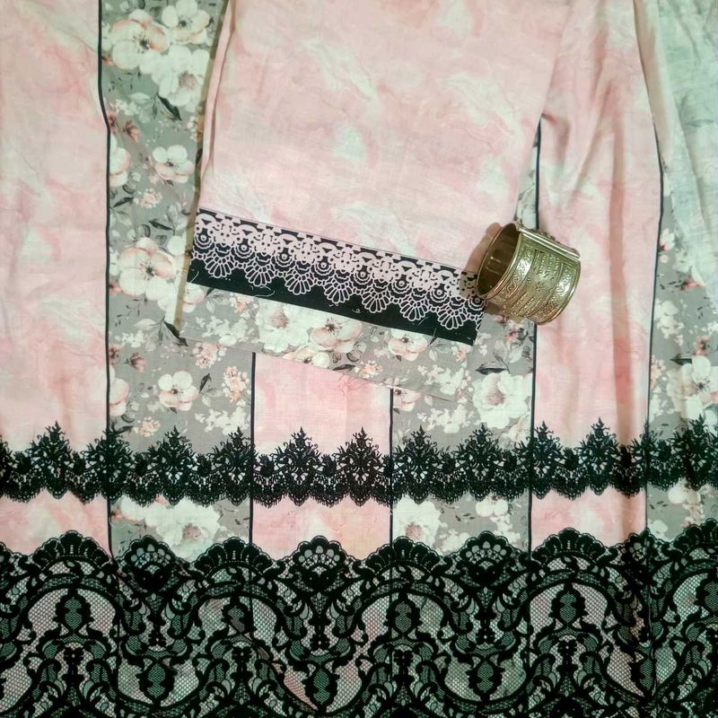Floral Print Kurta febric with Lace Details
