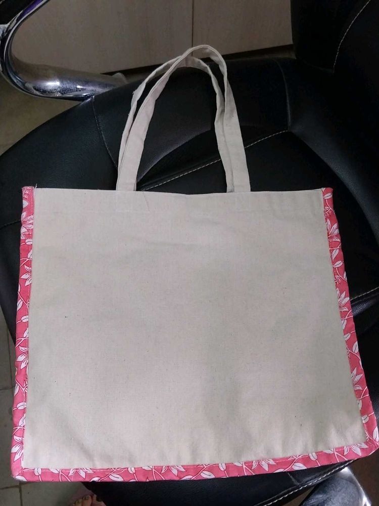 Chic Cotton Tote Bag with Floral Trim