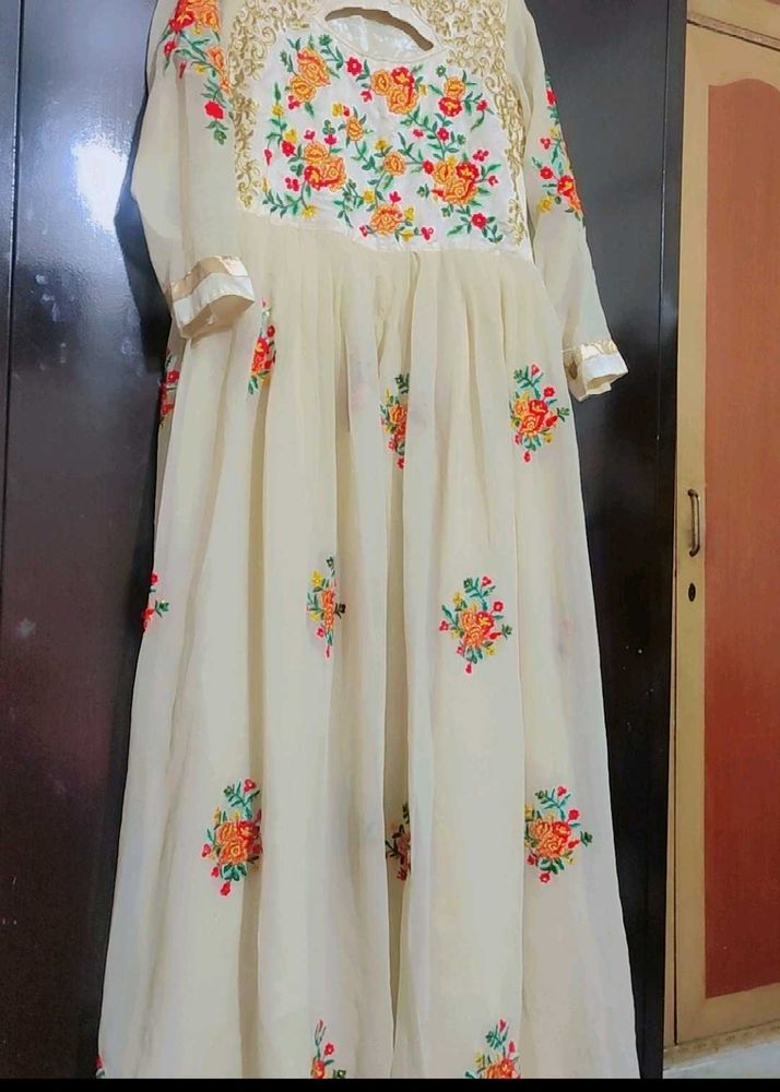 Cream Ethic Gown Multi Floral Print For 36 Bust