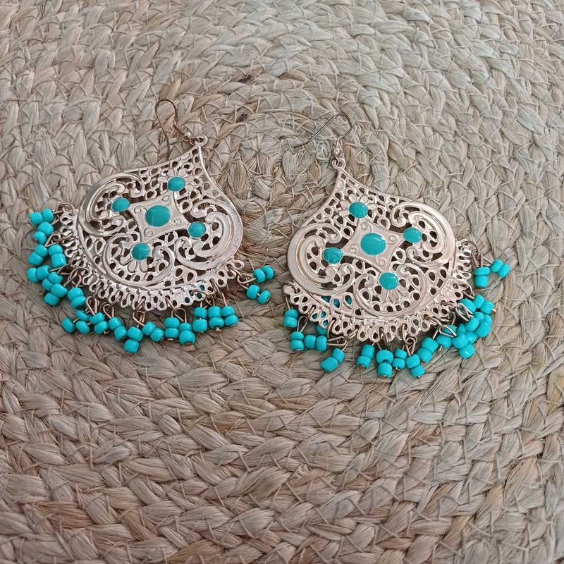 Boho Turquoise Dangle Earrings with filigree work