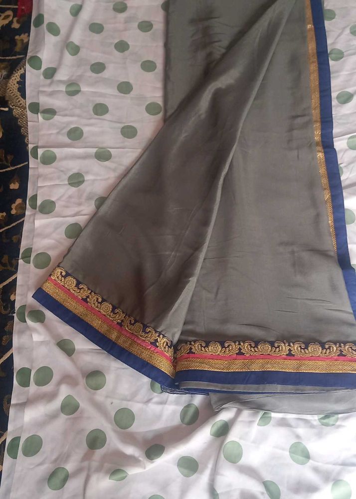 Elegant Grey Saree with Embellished Border