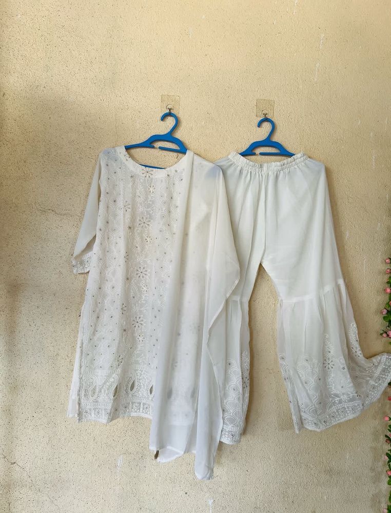 Elegant White Kurta Palazzo Set