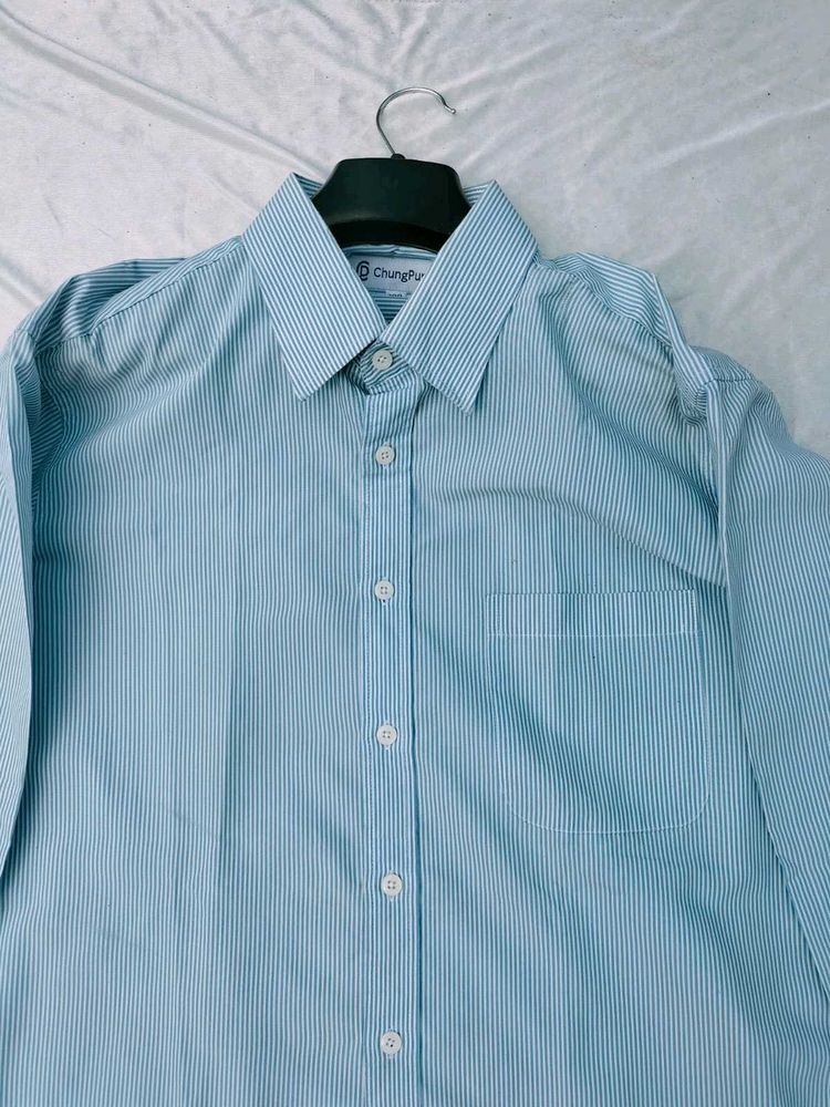 Men's Blue Striped Button-Down Shirt