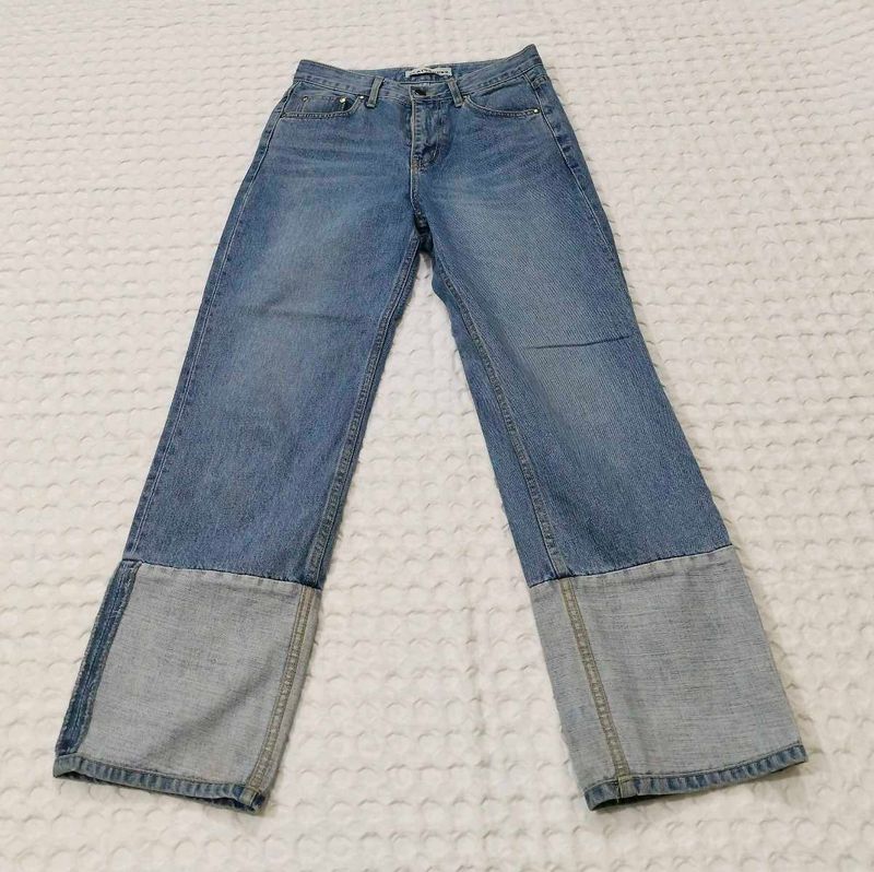 Women's Blue Denim Jeans with Contrast Cuffs