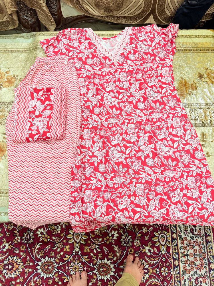 Red Floral Kurta Set