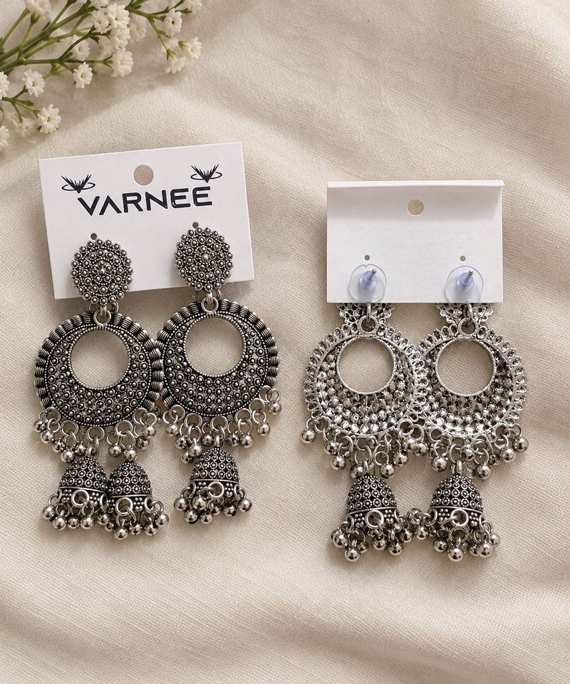 Stunning Oxidized Silver Jhumka Earrings