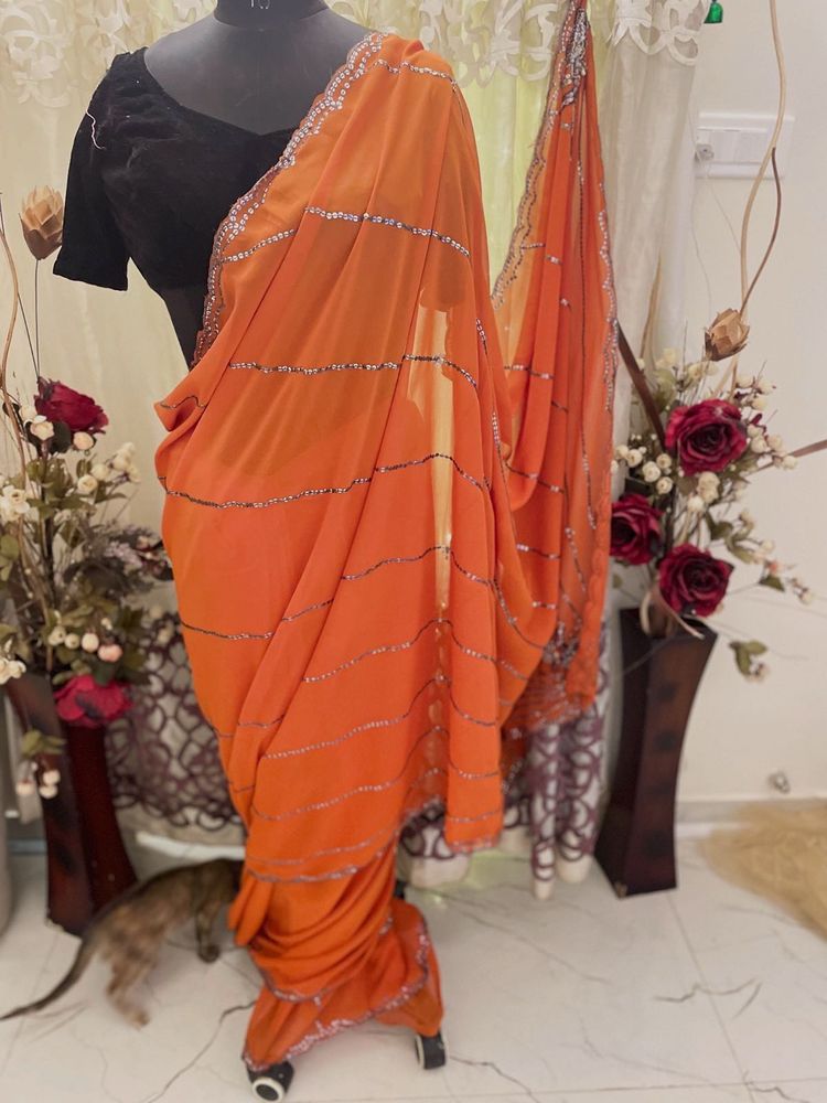 Elegant Orange Saree without blouse