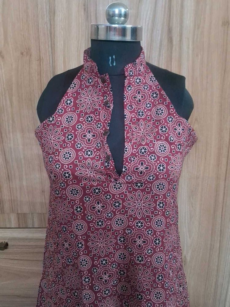 Maroon Ajrak Printed Kurta